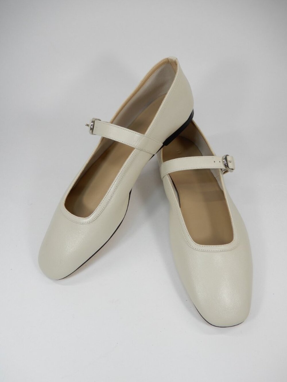 LE MONDE BERYL Mary Jane Ballet Flat 38 7.5 Ecru Lambskin Leather Square Toe NEW - Picture 12 of 16